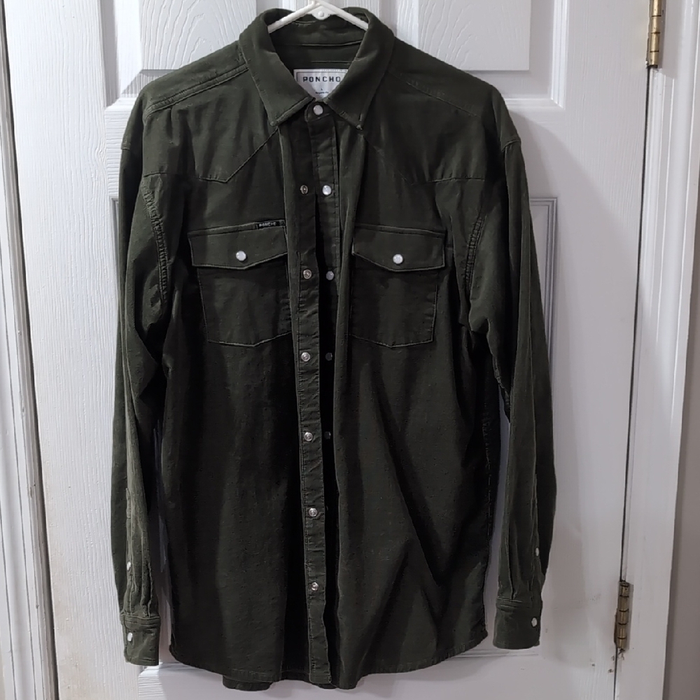 Poncho Large Regular Olive Green Corduroy